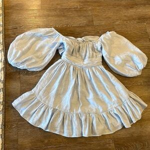 Hello Molly Milkmaid Puff Sleeve Dress. Light blue. XS